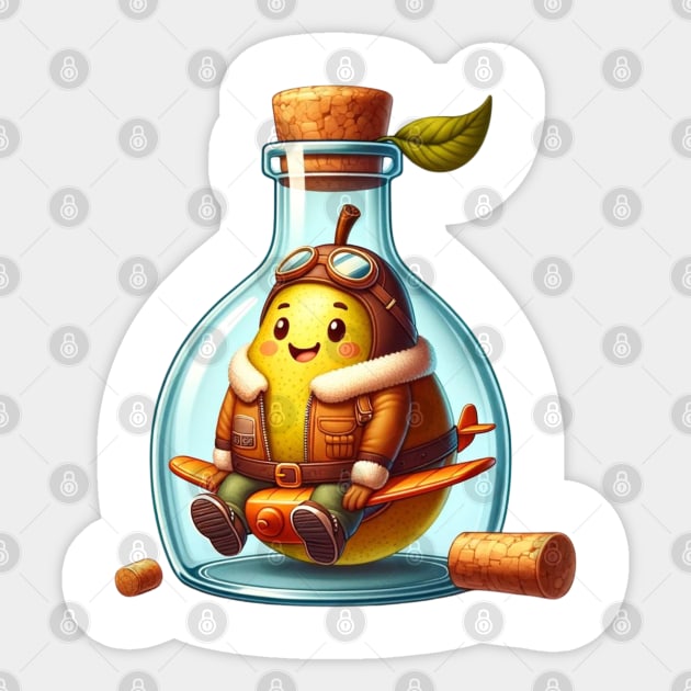 Aviator Pear - The Daring Fruit Flyer in a Bottle Sticker by vk09design